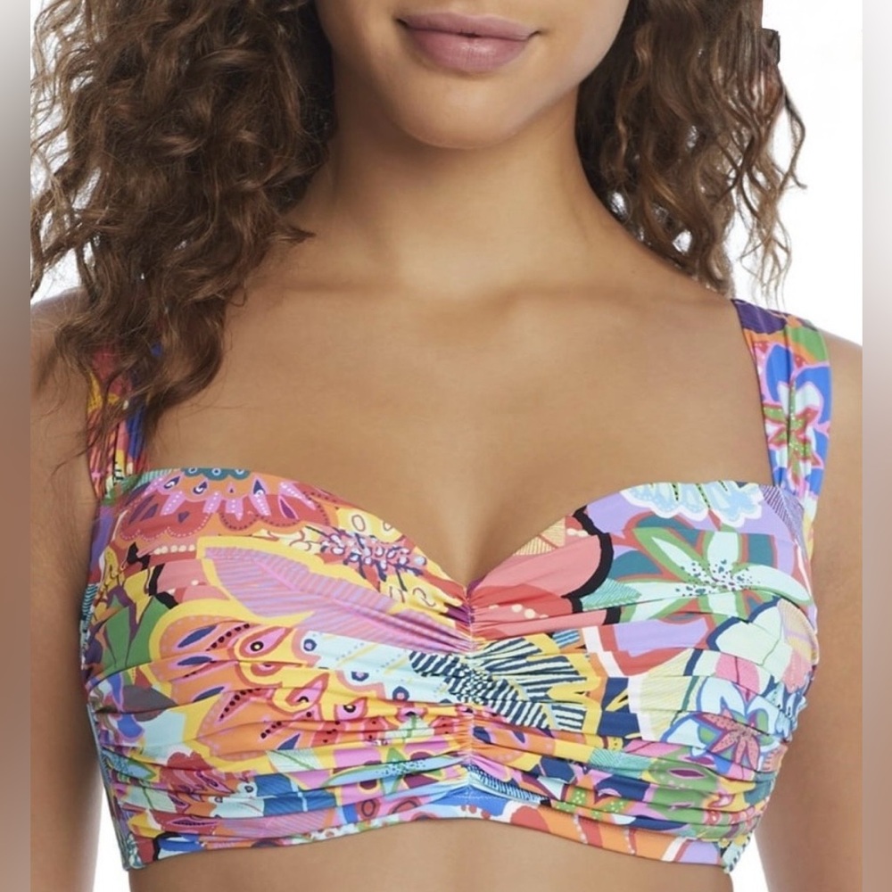 Bleu By Rod Beattie Womens Make It Pop Shirred Convertible Bikini Top 38 D NWT